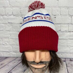 Vintage Beanie Winter Hat Cap Knit Toque Pom Top McEwen's ESSO White Red Strip